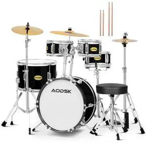 5 drums & 3 cymbals 14 Inch Drum Set, Complete Kit w/Throne & Sticks | All Hardware Included, Adjustable Stool, Bass Pedal, Perfect for Young Beginners, Music Class, Holiday Gift, Easy Setup 5 drums & 3 cymbals 14 Inch Drum Set, Complete Kit w/Throne & Sticks | All Hardware Included, Adjustable Stool, Bass Pedal, Perfect for Young Beginners, Music Class, Holiday Gift, Easy Setup