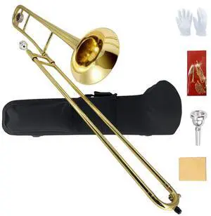 Bb Tenor Slide Trombone B Flat Brass Trombone with Gold Lacquer Finish- Includes Hard Case, Mouthpiece & Cleaning Kit Fit for Musicians and Beginners12.7 mm & 205 mm Bb Tenor Slide Trombone B Flat Brass Trombone with Gold Lacquer Finish- Includes Hard Case, Mouthpiece & Cleaning Kit Fit for Musicians and Beginners12.7 mm & 205 mm