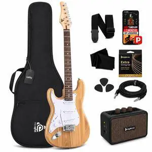 Left Handed Electric Guitar and Amp Kit - Full Size 39" Starter Kit with Wearable Bluetooth Amplifier, 1/4 Cable, Zip Case, Strap, Strings, Picks, Cleaning Cloth, ST-Style, (Natural Lefty) Left Handed Electric Guitar and Amp Kit - Full Size 39" Starter Kit with Wearable Bluetooth Amplifier, 1/4 Cable, Zip Case, Strap, Strings, Picks, Cleaning Cloth, ST-Style, (Natural Lefty)
