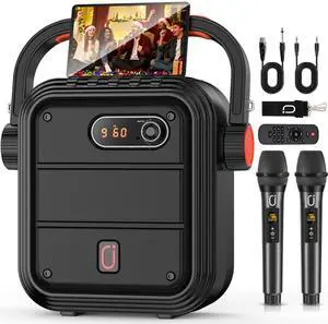 Karaoke Machine with 2 Wireless Microphones, Portable Bluetooth Speaker PA System with Shoulder Strap, Subwoofer Support TWS, USB, Radio, AUX, REC, Bass&Treble for Home Party/Meeting/Adults/Kids Karaoke Machine with 2 Wireless Microphones, Portable Bluetooth Speaker PA System with Shoulder Strap, Subwoofer Support TWS, USB, Radio, AUX, REC, Bass&Treble for Home Party/Meeting/Adults/Kids
