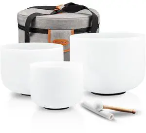 432Hz 6" B 8" G 10" F Crystal Singing Bowl Set of 3 | Frosted Quartz Sound Bowls for Crown, Throat & Heart Chakra, Meditation, Sound Bath, Yoga & Sound Therapy 432Hz 6" B 8" G 10" F Crystal Singing Bowl Set of 3 | Frosted Quartz Sound Bowls for Crown, Throat & Heart Chakra, Meditation, Sound Bath, Yoga & Sound Therapy