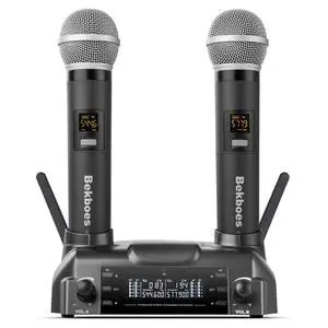 Rechargeable Dual Handheld Mics UHF Wireless Microphone System | 2 rechargeable metal mics, 100 channels per mic, 165 ft range, magnetic charging dock for karaoke, church, weddings, speech Rechargeable Dual Handheld Mics UHF Wireless Microphone System | 2 rechargeable metal mics, 100 channels per mic, 165 ft range, magnetic charging dock for karaoke, church, weddings, speech
