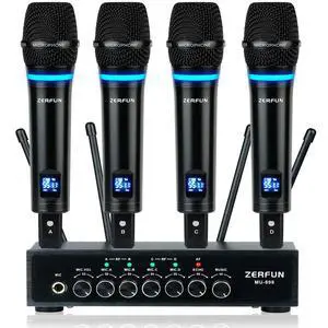 Rechargeable Wireless Microphone System 4 Channel Pro, UHF Metal Handheld Wireless Mics Cordless for Church Karaoke Singing with Bluetooth Echo Volume Control, 4x50 Frequency(MU-898) Rechargeable Wireless Microphone System 4 Channel Pro, UHF Metal Handheld Wireless Mics Cordless for Church Karaoke Singing with Bluetooth Echo Volume Control, 4x50 Frequency(MU-898)