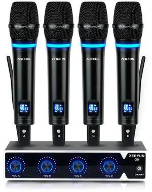Pro Rechargeable Wireless Microphone System 4 Channel, UHF Metal Handheld Wireless Microphones Cordless Mics with VOL Control, 4x50 Adjustable Frequency for Karaoke Singing Church(G8) Pro Rechargeable Wireless Microphone System 4 Channel, UHF Metal Handheld Wireless Microphones Cordless Mics with VOL Control, 4x50 Adjustable Frequency for Karaoke Singing Church(G8)