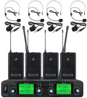 Wireless Microphone System Lavalier Mic 4 Channel 4 Headset 4 Lapel Mic 4 Bodypacks Dynamic Mics UHF for Conference Meeting Speech Karaoke Party Wedding Church Wireless Microphone System Lavalier Mic 4 Channel 4 Headset 4 Lapel Mic 4 Bodypacks Dynamic Mics UHF for Conference Meeting Speech Karaoke Party Wedding Church
