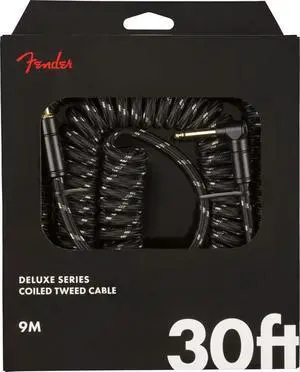 Deluxe Series Coiled Instrument Cable, Guitar Cable, Guitar Accessories, Straight/Angle, Black Tweed, 30ft Deluxe Series Coiled Instrument Cable, Guitar Cable, Guitar Accessories, Straight/Angle, Black Tweed, 30ft