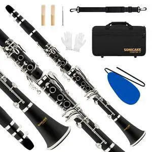 B Flat Clarinet for Intermediate Beginners & Student, Upgraded Ebonite Bb Clarinet Silver-plated with 2 Barrels, 4C Mouthpiece, Hard Case, Cleaning Kit, Black, QCR-11 B Flat Clarinet for Intermediate Beginners & Student, Upgraded Ebonite Bb Clarinet Silver-plated with 2 Barrels, 4C Mouthpiece, Hard Case, Cleaning Kit, Black, QCR-11