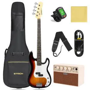 Electric Bass Guitar 4 Strings Full-Size Beginner Kit, Standard Bass for Starter with 2 x 5w Amp, Bag, Tuner, Strap, Cable, SPB-S10 Sunburst Electric Bass Guitar 4 Strings Full-Size Beginner Kit, Standard Bass for Starter with 2 x 5w Amp, Bag, Tuner, Strap, Cable, SPB-S10 Sunburst