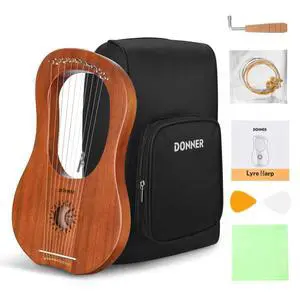 Lyre Harp, 10 Metal Strings, Mahogany Body and Bone Saddle DLH-002 Lyre Harp for Beginner Kids with Tuning Wrench, Spare String Set, Black Gig Bag, Manual, Ancient Greece Style Lyre Harp, 10 Metal Strings, Mahogany Body and Bone Saddle DLH-002 Lyre Harp for Beginner Kids with Tuning Wrench, Spare String Set, Black Gig Bag, Manual, Ancient Greece Style