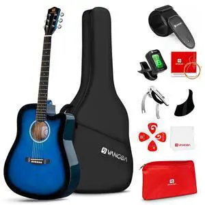41" Acoustic Guitar Beginner Kit Sitka Spruce Top for Adults, Glossy Blue | Dreadnought Cutaway, Sapele Back & Sides, Low-action Neck, 18:1 Sealed Tuners, Padded Gig Bag, Complete Starter Bundle 41" Acoustic Guitar Beginner Kit Sitka Spruce Top for Adults, Glossy Blue | Dreadnought Cutaway, Sapele Back & Sides, Low-action Neck, 18:1 Sealed Tuners, Padded Gig Bag, Complete Starter Bundle