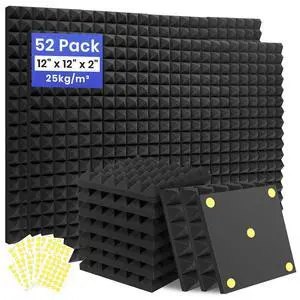 52 Pack Sound Proof Foam Panels for Walls, 12" X 12" X 2" Pyramid Acoustic Foam Panels, High Density Noise Reduction Soundproof Panels for Studio Game Room with 300PCS Double-Side Adhesive 52 Pack Sound Proof Foam Panels for Walls, 12" X 12" X 2" Pyramid Acoustic Foam Panels, High Density Noise Reduction Soundproof Panels for Studio Game Room with 300PCS Double-Side Adhesive