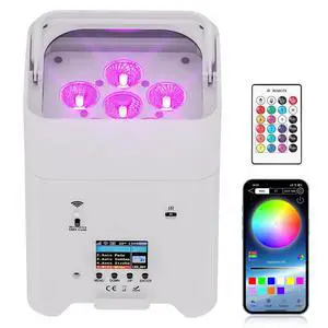 Battery Powered Stage Lights, 9600mAh Rechargeable Par Can Lights 6x18W RGBWA+UV APP/Remote/DMX512/Sound Activated, Uplights for Events Party Wedding DJ Concert Christmas Dance White Battery Powered Stage Lights, 9600mAh Rechargeable Par Can Lights 6x18W RGBWA+UV APP/Remote/DMX512/Sound Activated, Uplights for Events Party Wedding DJ Concert Christmas Dance White