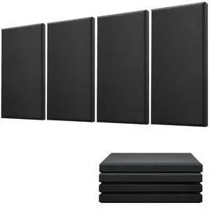 Acoustic Panels 4 PCS, 2.4 Thick Fiberglass Soundproof Wall Panels 24''x12'', Self-adhesive Sound Absorbing Panels for Studios, Office, Home Theater (Black) Acoustic Panels 4 PCS, 2.4 Thick Fiberglass Soundproof Wall Panels 24''x12'', Self-adhesive Sound Absorbing Panels for Studios, Office, Home Theater (Black)