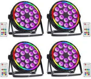 DJ Par Lights DMX, 70W 18LEDs RGBW Stage Par Light with Rainbow LED Strip Remote Control, Sound Activated DJ Lighting Uplights for Events Wedding Church Dance Party Club Music Live Show DJ Par Lights DMX, 70W 18LEDs RGBW Stage Par Light with Rainbow LED Strip Remote Control, Sound Activated DJ Lighting Uplights for Events Wedding Church Dance Party Club Music Live Show