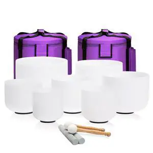 440HZ 6-12 inch Set of 7 Frosted Chakra Quartz Crystal Singing Bowls | Sound Meditation,Mindfulness,Relaxation, Includes 2 Case Bags and Rubber Mallets 440HZ 6-12 inch Set of 7 Frosted Chakra Quartz Crystal Singing Bowls | Sound Meditation,Mindfulness,Relaxation, Includes 2 Case Bags and Rubber Mallets