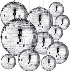 12 Pack Bulk Large Disco Ball Decorations, Silver Mirror Hanging Disco Balls Ornaments for Christmas Tree, Mothers Day, 70s 80s Party, Wedding, Prom, DIY Decor(8'', 6'', 4'', 3'') 12 Pack Bulk Large Disco Ball Decorations, Silver Mirror Hanging Disco Balls Ornaments for Christmas Tree, Mothers Day, 70s 80s Party, Wedding, Prom, DIY Decor(8'', 6'', 4'', 3'')