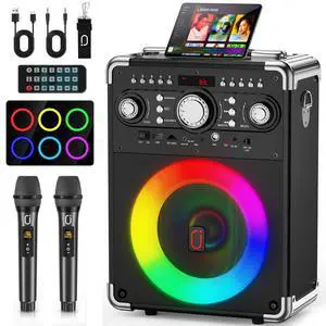 Karaoke Machine, Portable Bluetooth 5.3 Speaker with 2 Wireless Microphones for Adults, PA System with Echo Adjustment, Support TWS/TF Card/USB/AUX/TVs Connected for Home Party/Outdoor/Events etc Karaoke Machine, Portable Bluetooth 5.3 Speaker with 2 Wireless Microphones for Adults, PA System with Echo Adjustment, Support TWS/TF Card/USB/AUX/TVs Connected for Home Party/Outdoor/Events etc
