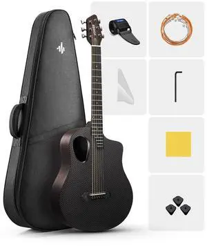 Acoustic Guitar Kits for Beginners, Intermediate Learners & Adults - 38" Steel-String Guitars with Carbon Fiber Top, Wooden Bowl, Includes Free Lessons, Case, Strap (Satin, Black) Acoustic Guitar Kits for Beginners, Intermediate Learners & Adults - 38" Steel-String Guitars with Carbon Fiber Top, Wooden Bowl, Includes Free Lessons, Case, Strap (Satin, Black)