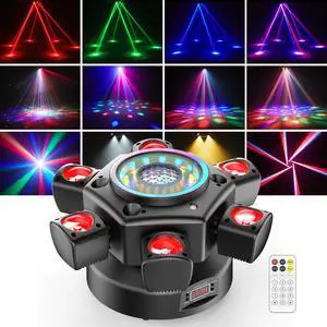 Moving Head DJ Lights,5 in 1 Stage Party Lights with RGBW Halo Ring 6 Arms Beam,Red Green Starry,Pattern White & Amber Strobe Effects,Sound Activated DMX512 & Remote for Disco Club Wedding Bar Moving Head DJ Lights,5 in 1 Stage Party Lights with RGBW Halo Ring 6 Arms Beam,Red Green Starry,Pattern White & Amber Strobe Effects,Sound Activated DMX512 & Remote for Disco Club Wedding Bar