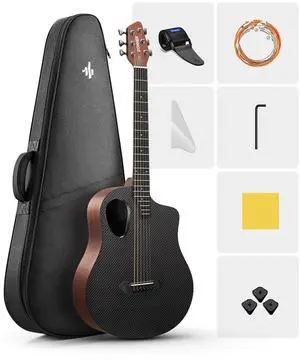 38" Carbon X Wood Acoustic Guitar Beginner & Intermediate Learner Kits - Carbon Fiber Top, Wooden Body, Durable Solid Guitar with Case, Strap, Steel-String, RISING-G1 (Satin, Brown) 38" Carbon X Wood Acoustic Guitar Beginner & Intermediate Learner Kits - Carbon Fiber Top, Wooden Body, Durable Solid Guitar with Case, Strap, Steel-String, RISING-G1 (Satin, Brown)