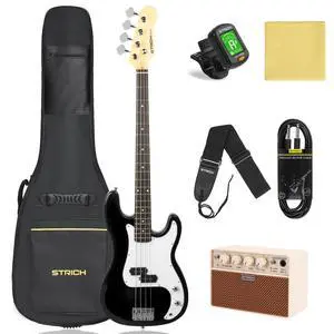 Electric Bass Guitar 4 Strings Full-Size Beginner Kit, Standard Bass for Starter with 2 x 5w Amp, Bag, Tuner, Strap, Cable, SPB-S10 Black Electric Bass Guitar 4 Strings Full-Size Beginner Kit, Standard Bass for Starter with 2 x 5w Amp, Bag, Tuner, Strap, Cable, SPB-S10 Black