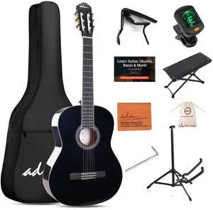 Full Size Classical Nylon Strings Acoustic Guitar 39 Inch Classic Guitarra Starter Bundle for Adult with Free Lessons, Gig Bag, E-tuner, Footstool, Teens Student Beginner Kits (Black, 39 Inch) Full Size Classical Nylon Strings Acoustic Guitar 39 Inch Classic Guitarra Starter Bundle for Adult with Free Lessons, Gig Bag, E-tuner, Footstool, Teens Student Beginner Kits (Black, 39 Inch)