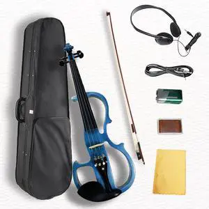 Electric Violin, 4/4 Full Size Silent Violin Fiddle with Ebony Fittings, Metallic Varnish Violin Kit for Beginners Students (Metallic Blue) Electric Violin, 4/4 Full Size Silent Violin Fiddle with Ebony Fittings, Metallic Varnish Violin Kit for Beginners Students (Metallic Blue)