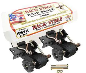 2 Pack, The Original American Made Ladder Rack Tie-Downs, Right Angle Mounting Bracket, RS1K Black Right Angle Mounting Bracket, Bolt Mounting Hardware Included, 8 Ft Black Strap 2 Pack, The Original American Made Ladder Rack Tie-Downs, Right Angle Mounting Bracket, RS1K Black Right Angle Mounting Bracket, Bolt Mounting Hardware Included, 8 Ft Black Strap