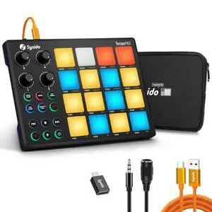 MIDI Pad Controller for Music Producers Musicians with 16 RGB Pads | 16 velocity-sensitive RGB pads, with a carrying case, suitable for beat creation, studio recording, & live stage performance MIDI Pad Controller for Music Producers Musicians with 16 RGB Pads | 16 velocity-sensitive RGB pads, with a carrying case, suitable for beat creation, studio recording, & live stage performance