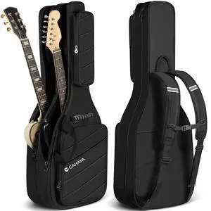 Dual Electric Guitar Gig Bag Padded Soft Guitar Case Backpack Black | Padded double case holds 2 guitars, fits ST, TELE & LP electric guitars. Adjustable shoulder backpack straps CY0378 Dual Electric Guitar Gig Bag Padded Soft Guitar Case Backpack Black | Padded double case holds 2 guitars, fits ST, TELE & LP electric guitars. Adjustable shoulder backpack straps CY0378