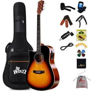 4/4 Electro Acoustic Guitar, Left-Handed Western Guitar Set, Adult Beginners, Acoustic Guitar 41 Inch with 4-Band Equaliser (Dreadnought,Glossy Sunburst) 4/4 Electro Acoustic Guitar, Left-Handed Western Guitar Set, Adult Beginners, Acoustic Guitar 41 Inch with 4-Band Equaliser (Dreadnought,Glossy Sunburst)
