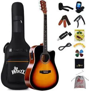 Acoustic-Electric Guitar 4/4 Full Size for Adults Beginners and Teens,6 Steel-String Acustica Guitarra Starter Kit, 4-Band Equaliser, 41" Dreadnought Cutaway, Glossy Sunburst, Right Hand Acoustic-Electric Guitar 4/4 Full Size for Adults Beginners and Teens,6 Steel-String Acustica Guitarra Starter Kit, 4-Band Equaliser, 41" Dreadnought Cutaway, Glossy Sunburst, Right Hand
