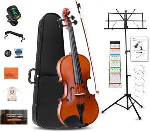 Acoustic Violin for Beginner 4/4 Full Size Violin Set Solid Wood Ebony for Adult Teen Student Starter Kit with Hard Case, Rosin, Shoulder Rest, Bow, Music Stand, Strings, Free Lessons, Matte Brown Acoustic Violin for Beginner 4/4 Full Size Violin Set Solid Wood Ebony for Adult Teen Student Starter Kit with Hard Case, Rosin, Shoulder Rest, Bow, Music Stand, Strings, Free Lessons, Matte Brown