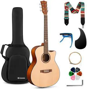 Acoustic Guitar Beginner Set - 41" Full Size Spruce Top Mahogany Body with Okoume Neck Rosewood Fingerboard, GA Cutaway Design, Balanced Rich Tone with Gig Bag, Strap, Capo, Strings & Picks Acoustic Guitar Beginner Set - 41" Full Size Spruce Top Mahogany Body with Okoume Neck Rosewood Fingerboard, GA Cutaway Design, Balanced Rich Tone with Gig Bag, Strap, Capo, Strings & Picks