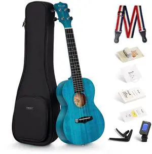 EUC-25D 23 Inch Concert Ukulele, Solid Mahogany Top, Blue | Beginner Ukulele Kit with Gig Bag, Capo, Tuner, Strap and Picks, for Adults, Students, Lessons, Practice and Travel EUC-25D 23 Inch Concert Ukulele, Solid Mahogany Top, Blue | Beginner Ukulele Kit with Gig Bag, Capo, Tuner, Strap and Picks, for Adults, Students, Lessons, Practice and Travel