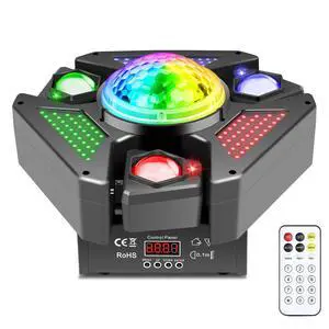 Moving Head DJ Lights with RGB Starlight, Rotating Magic Disco Ball & LED Matrix, 540°/180° DMX512 Stage Lighting, Sound Activated with Remote for Party Wedding KTV Bar Club Moving Head DJ Lights with RGB Starlight, Rotating Magic Disco Ball & LED Matrix, 540°/180° DMX512 Stage Lighting, Sound Activated with Remote for Party Wedding KTV Bar Club