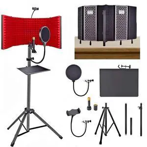 Microphone Isolation Shield with Pop Filter & Stand and Phone Clip, Foldable Triple Layer Sound Proofing, Studio Mic Cover for Recording, Podcasting, Streaming, Singing, YouTube Videos Red Microphone Isolation Shield with Pop Filter & Stand and Phone Clip, Foldable Triple Layer Sound Proofing, Studio Mic Cover for Recording, Podcasting, Streaming, Singing, YouTube Videos Red