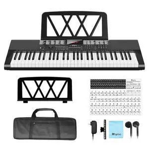 Keyboard Piano 61 Keys, Electric Piano Keyboard Kit with 255 Voices, 255 Rhythms, Powered by Power Adapter or Battery with LCD Display, Includes Sheet Music Stand, Piano Note Stickers, Earbuds (BLACK) Keyboard Piano 61 Keys, Electric Piano Keyboard Kit with 255 Voices, 255 Rhythms, Powered by Power Adapter or Battery with LCD Display, Includes Sheet Music Stand, Piano Note Stickers, Earbuds (BLACK)