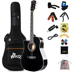 Electro-Acoustic Guitar for Adults, 4/4 Full Size Beginner Guitar Folk for Children over 12 years (Left Handed Black) Electro-Acoustic Guitar for Adults, 4/4 Full Size Beginner Guitar Folk for Children over 12 years (Left Handed Black)