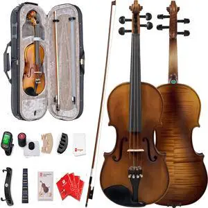 Violin 4/4 Full Set Size, Fiddle Solid Spruce Wood Tiger Pattern for Professional Advanced Intermediate Beginners Adults Student Starter Acoustic Violins Kit Outfit Ebony Fittings, Hard Case Violin 4/4 Full Set Size, Fiddle Solid Spruce Wood Tiger Pattern for Professional Advanced Intermediate Beginners Adults Student Starter Acoustic Violins Kit Outfit Ebony Fittings, Hard Case