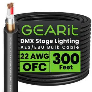 DMX Stage Lighting Bulk Cable, 300 Ft Extended Length, 2-Conductor, Compatible with 3-Pin XLR Connectors for DMX and AES/EBU, 22 AWG Oxygen Free Copper - for DJ LED Par Lights, Recording Studio DMX Stage Lighting Bulk Cable, 300 Ft Extended Length, 2-Conductor, Compatible with 3-Pin XLR Connectors for DMX and AES/EBU, 22 AWG Oxygen Free Copper - for DJ LED Par Lights, Recording Studio