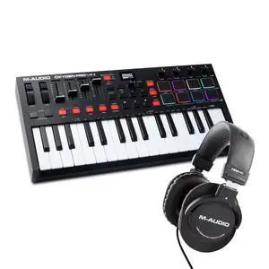 Oxygen Pro Mini 32 Key USB MIDI Keyboard Controller with Beat Pads and HDH40 Over Ear Studio Headphones Oxygen Pro Mini 32 Key USB MIDI Keyboard Controller with Beat Pads and HDH40 Over Ear Studio Headphones