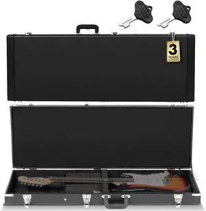 Electric Guitar Case Hard Shell Lockable Fits Strat Tele Les Paul | 4-Layer Protective Structure Black HardShell Case for Standard Electric Guitars with 1.06" Foam Padding & Compartment Electric Guitar Case Hard Shell Lockable Fits Strat Tele Les Paul | 4-Layer Protective Structure Black HardShell Case for Standard Electric Guitars with 1.06" Foam Padding & Compartment