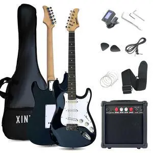 39in Full Size Beginner Electric Guitar Starter Kit w/Case, Strap, 20W Amp, Strings, Pick, Tremolo Bar (Black Guitar) 39in Full Size Beginner Electric Guitar Starter Kit w/Case, Strap, 20W Amp, Strings, Pick, Tremolo Bar (Black Guitar)