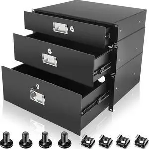 3 Pieces 2U, 3U, 4U Rack Mount Drawer 19 Inch Server Cabinet Case Drawer Metal DJ Locking Lockable Deep Drawer Racks Drawer with Key for Enclosure Server Rack Cabinet, Black 3 Pieces 2U, 3U, 4U Rack Mount Drawer 19 Inch Server Cabinet Case Drawer Metal DJ Locking Lockable Deep Drawer Racks Drawer with Key for Enclosure Server Rack Cabinet, Black