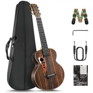 CB904G 30inch Ebony Wood Baritone Electric Guitalele | Small Guitar Kit Beginner Guitarlele Starter Bundle Strings, Padded Gig Bag, Strap Set CB904G 30inch Ebony Wood Baritone Electric Guitalele | Small Guitar Kit Beginner Guitarlele Starter Bundle Strings, Padded Gig Bag, Strap Set
