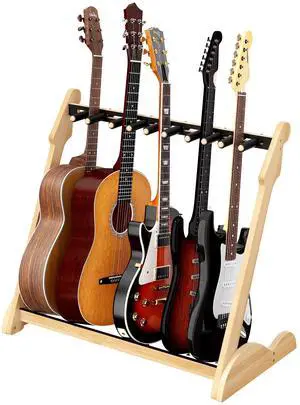 Bamboo Multi Guitar Stand, Guitar Rack for Multiple Guitars(Nature-B) | Adjustable Dividers Fits Acoustic, Electric & Bass Foam-Padded Supports Non-Slip Feet Triangular Base Pick Storage Bamboo Multi Guitar Stand, Guitar Rack for Multiple Guitars(Nature-B) | Adjustable Dividers Fits Acoustic, Electric & Bass Foam-Padded Supports Non-Slip Feet Triangular Base Pick Storage