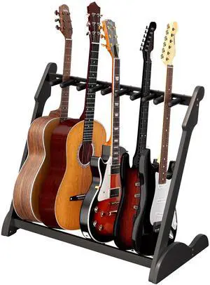 Bamboo Multi Guitar Stand, Guitar Rack for Multiple Guitars(Black-B) | Adjustable Dividers Fits Acoustic, Electric & Bass Foam-Padded Supports Non-Slip Feet Triangular Base Pick Storage Bamboo Multi Guitar Stand, Guitar Rack for Multiple Guitars(Black-B) | Adjustable Dividers Fits Acoustic, Electric & Bass Foam-Padded Supports Non-Slip Feet Triangular Base Pick Storage