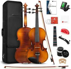 Violin 4/4 Full Size Set, Fiddle Solid Wood for Professional Intermediate Beginners Adults Teens Student Acoustic Violins Kit with Ebony Fittings, Hard Case, 2Pcs Violin Bow by Violin 4/4 Full Size Set, Fiddle Solid Wood for Professional Intermediate Beginners Adults Teens Student Acoustic Violins Kit with Ebony Fittings, Hard Case, 2Pcs Violin Bow by