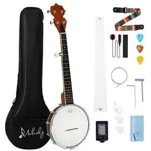 5 String Mini Banjo B806, 26 Inch Travel Sapele Closed Back Kit | Travel Mini Banjo: Compact 26-inch design with a sapele closed-back body. Includes a gig bag, strings, strap, and picks 5 String Mini Banjo B806, 26 Inch Travel Sapele Closed Back Kit | Travel Mini Banjo: Compact 26-inch design with a sapele closed-back body. Includes a gig bag, strings, strap, and picks